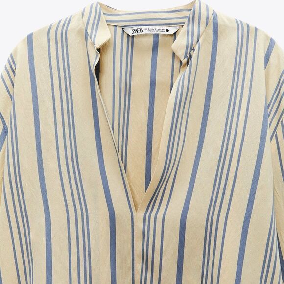 ZARA Striped Flowy Shirt Blouse Viscose - Picture 5 of 7